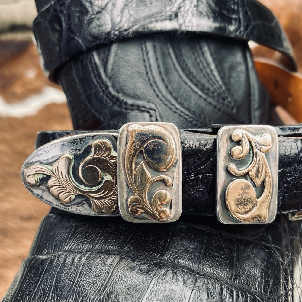 James Reid Santa Fe 4-Piece Sterling Silver& 14K Gold Ranger Buckle Alligator 32 - Picture 5 of 13